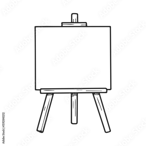 Blank artist easel with empty canvas in minimalist sketch style