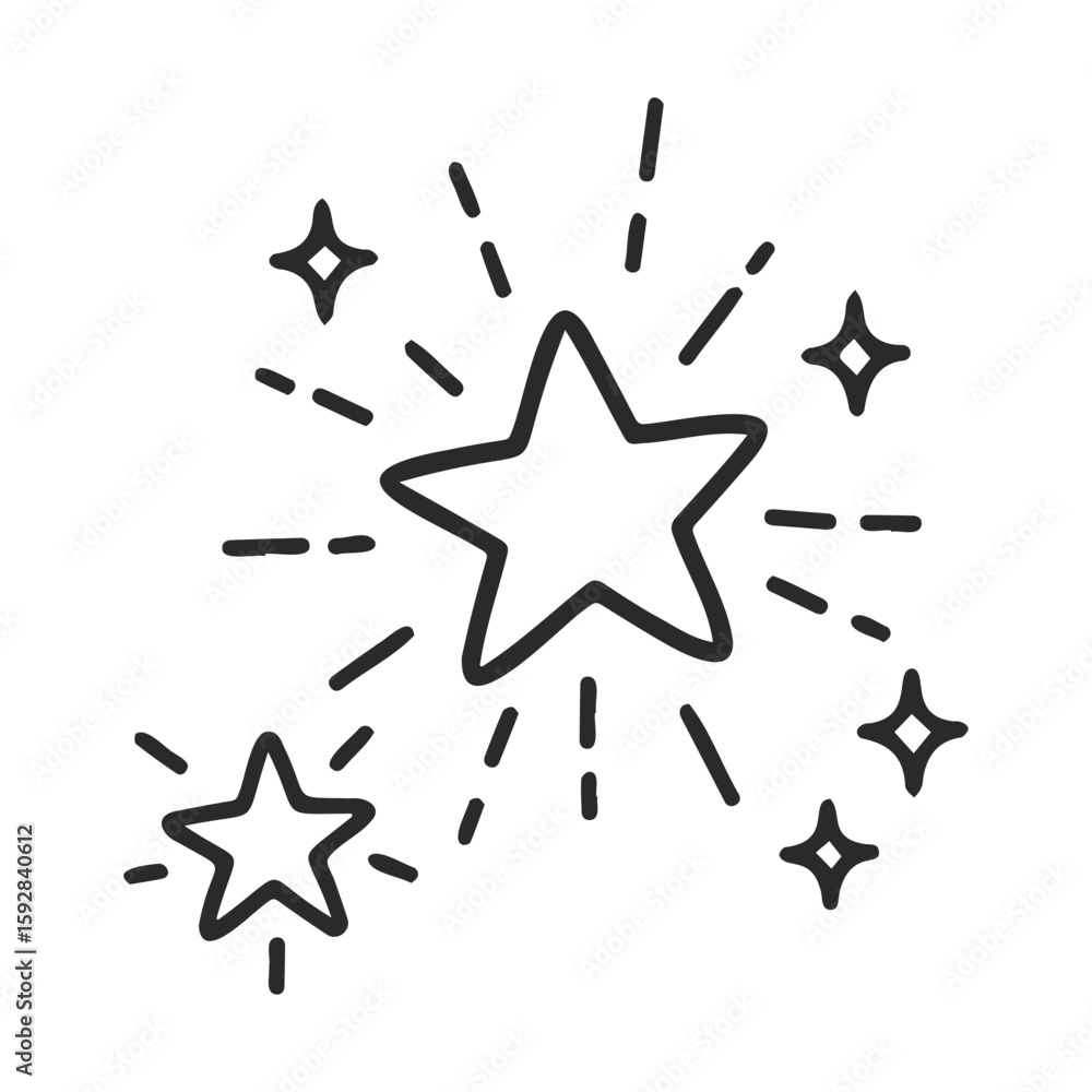 Obraz premium Black and white starburst line art with sparkling stars