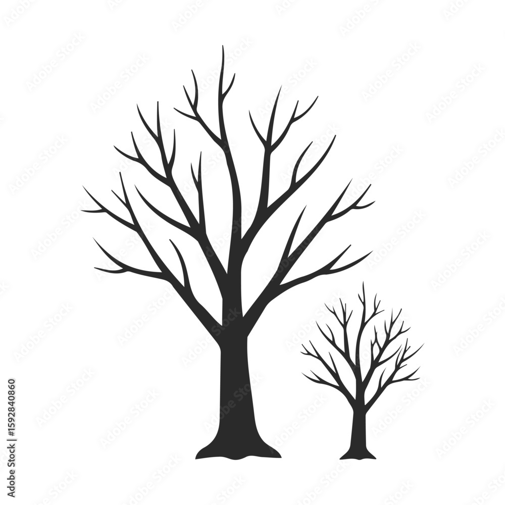 Obraz premium Silhouette of two leafless trees in minimalist design on white background