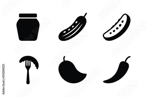 Jar pickle cucumber fork slice pepper vector