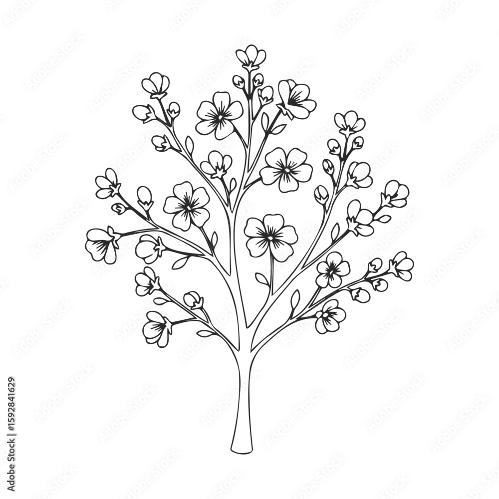 Fototapeta premium Black and white cherry blossom tree drawing on white background
