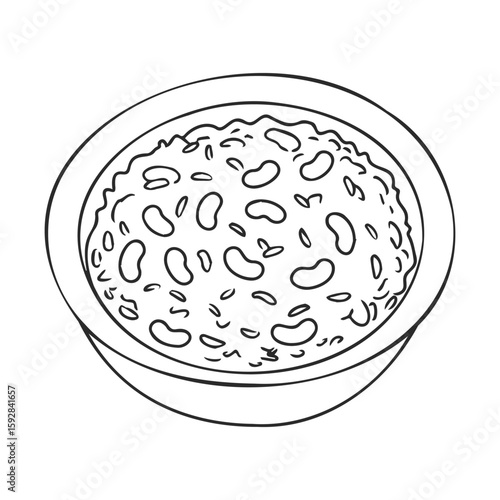 Simple line drawing of bowl with rice and beans
