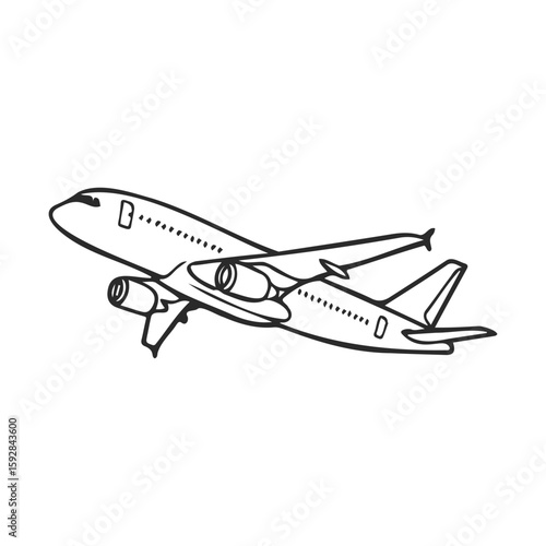 Outline drawing of passenger airplane in flight with two jet engines