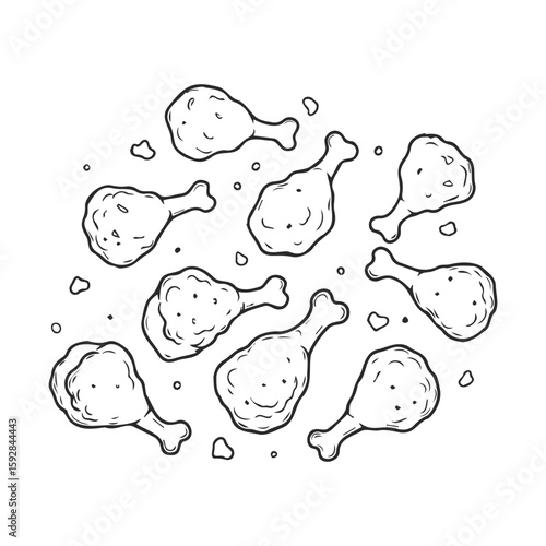Hand-drawn chicken drumsticks pattern with loose crumbs