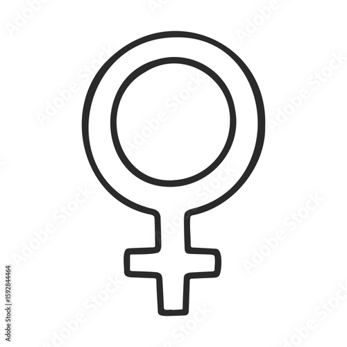 Hand-drawn female gender symbol outline in black and white