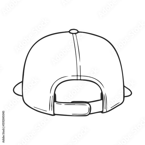 Black and white outline of a baseball cap back view with adjustable strap