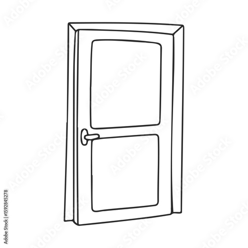 Simple black and white outline of a door with handle