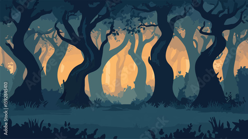 Enigmatic Dark Spooky Forest with Twisted Trees - Mysterious Landscape