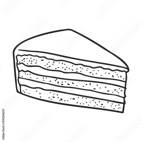 Hand-drawn slice of layer cake with three tiers and cream filling