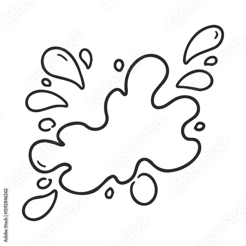 Black and white water splash outline illustration with droplets
