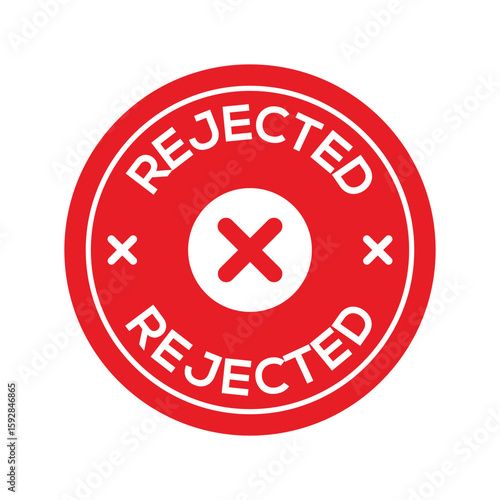 Red Rejected stamp sticker with Cross icon vector illustration for Error and Denied Notification Design. Red Rejected Sign Vector with cross Mark.