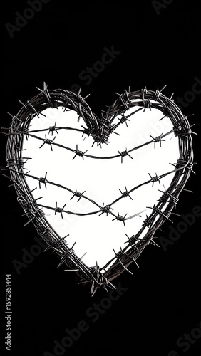 Heart shaped frame of barbed wire
