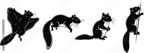 Black silhouette showing different poses of squirrel