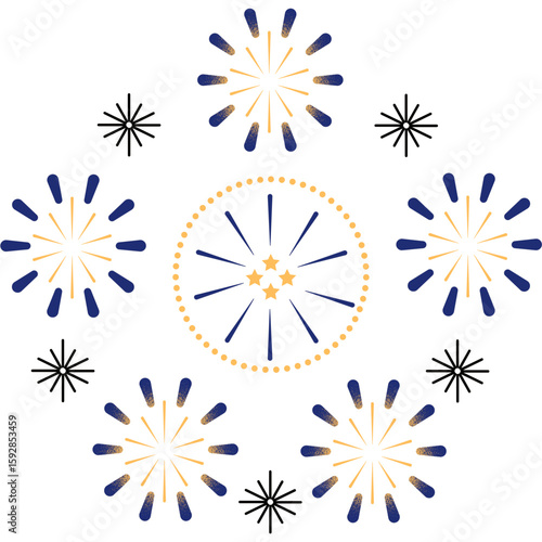 Celebratory Sparkle Geometric Fireworks Burst Illustration with Festive Design Elements