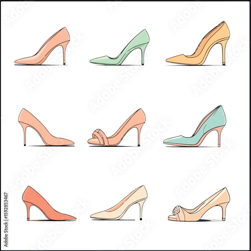 Hand-drawn Women's Shoes Collection