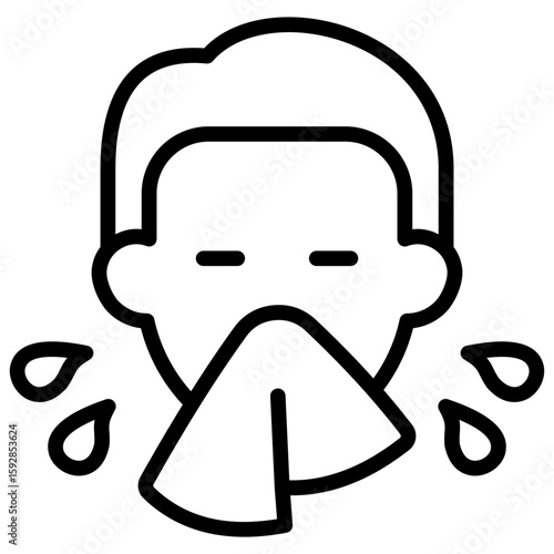 Sneezing Outline Icon Design Vector - Person sneezing with droplets, indicating allergy, flu symptoms, or viral transmission
