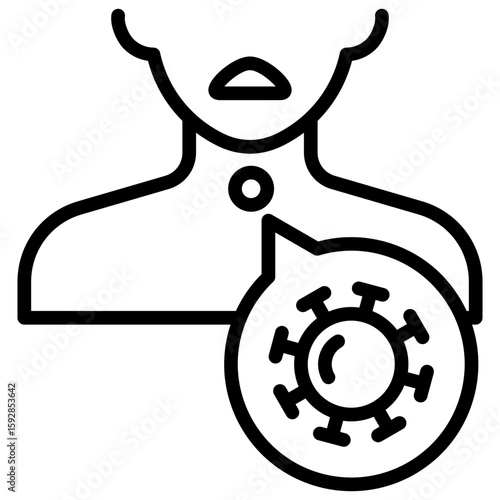 Throat Virus Outline Icon Design Vector - Human upper torso with virus symbol near throat, indicating infection of respiratory tract