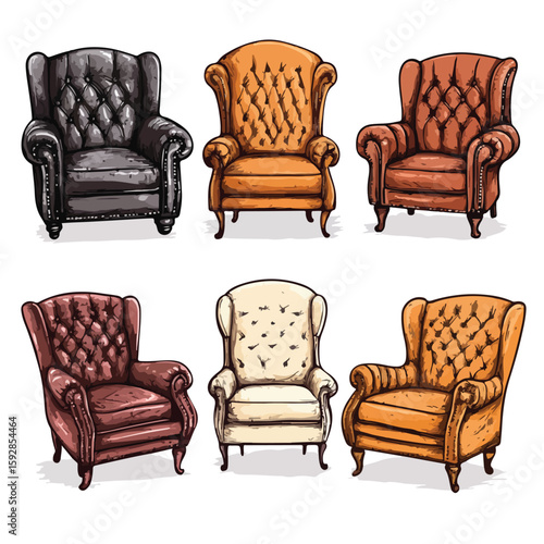 Hand-drawn Collection of Five Armchairs Sketch