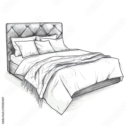 Luxurious Hand-drawn Double Bed Sketch