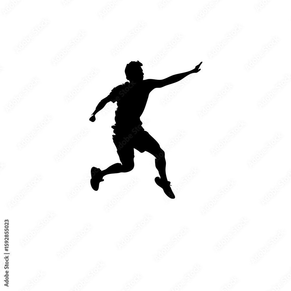 Badminton Jump Smash Silhouette – Men's Action Pose – Minimal White Background Badminton Jump Smash Silhouette – Men's Action Pose – Minimal White Background