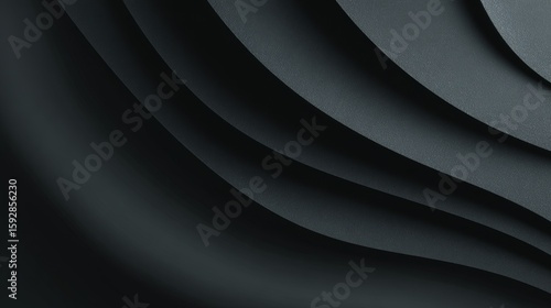 Abstract black curved layers texture with subtle light and shadow play