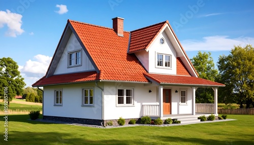 Wallpaper Mural Charming white house with red roof Torontodigital.ca