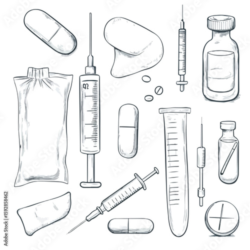 Medical Patch Plaster Glass Sketch Set