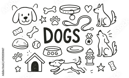 Playful canine doodles: a collection of hand-drawn dog elements