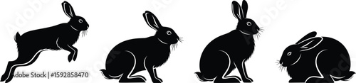 Silhouetted rabbit collection shows leaping and sitting