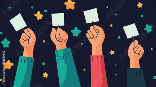 Vote Hands Raised Flat Vector Illustration