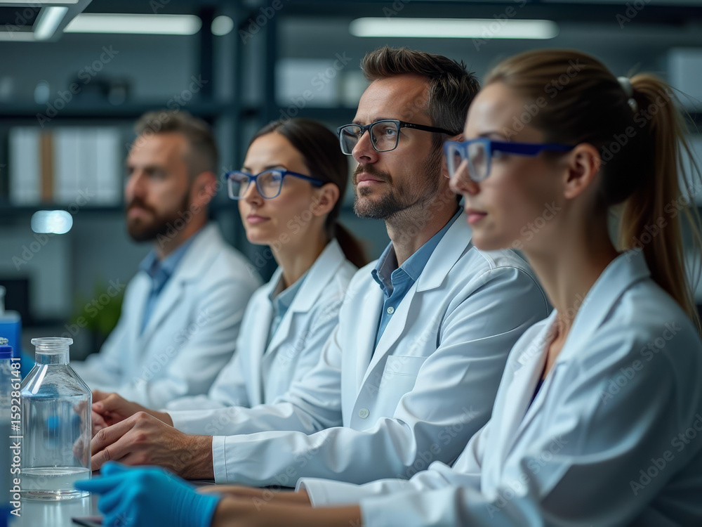 Fototapeta premium Équipe de scientifiques concentrés en laboratoire de recherche médicale moderne 