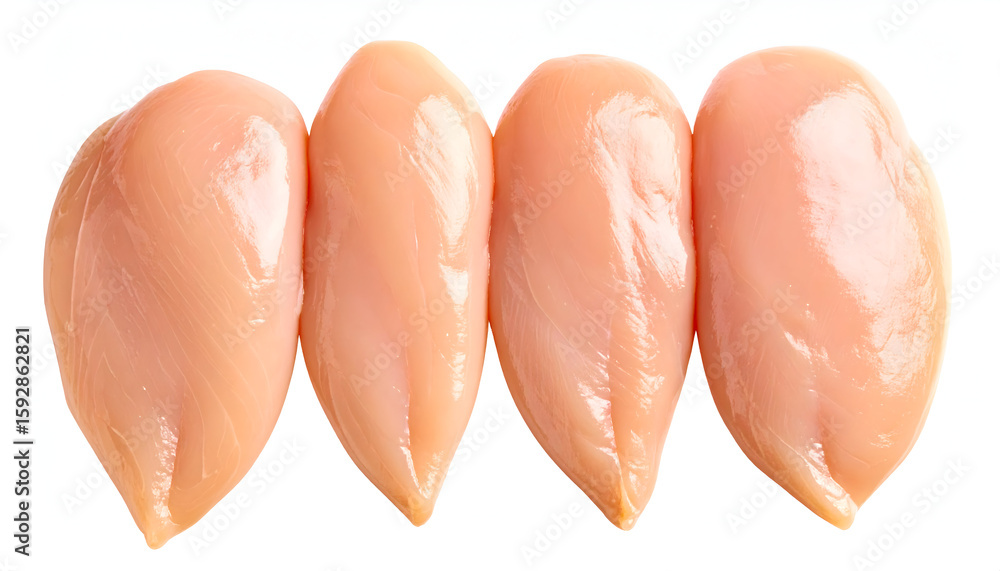 Four Raw Chicken Breasts on White Background Four Raw Chicken Breasts on White Background