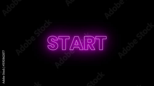 Animation of Start Text Pink Color Over Neon Line with Black Background. Start Neon Text Animation