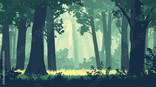 Serene Tall Trees in Lush, Dense Forest - Nature Photography