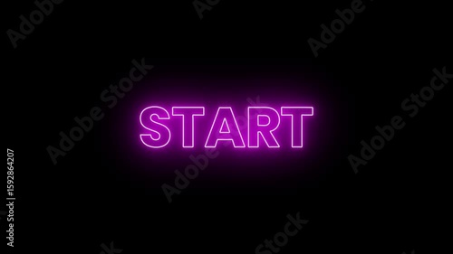 Glowing Pink Start Text Icon Animation on Black Background, Neon Sign Start