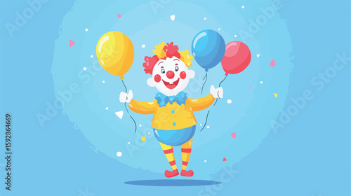 Joyful Clown with Balloons Vector Illustration