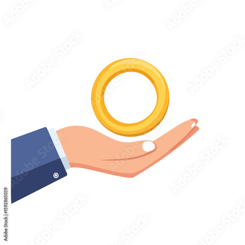A hand holding a golden ring, symbolizing an offer, investment, or achievement