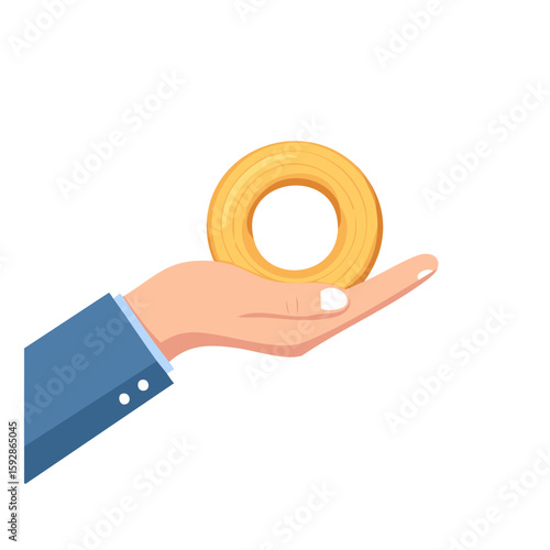 A person's hand delicately holding a delicious bagel. The focus is on the perfectly formed bagel, showcasing its texture and shape