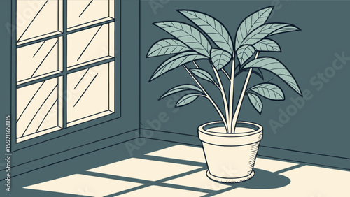 Indoor plant in pot near window illustration for home decor and interior design ideas and decoration tips