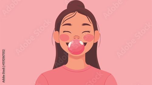 Joyful girl chewing gum vector illustration