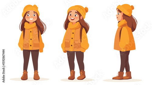 Joyful girl in autumn fashion illustration