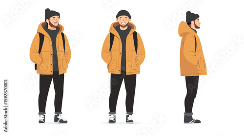 Winter clothing vector illustration of happy man