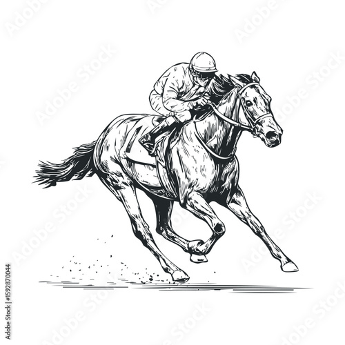 Horse racing action with jockey in dynamic sprint towards victory