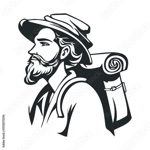 Adventurer with backpack for outdoor exploration and hiking