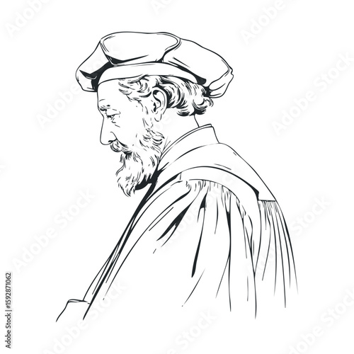 Captivating sketch of a thoughtful scholar in traditional attire