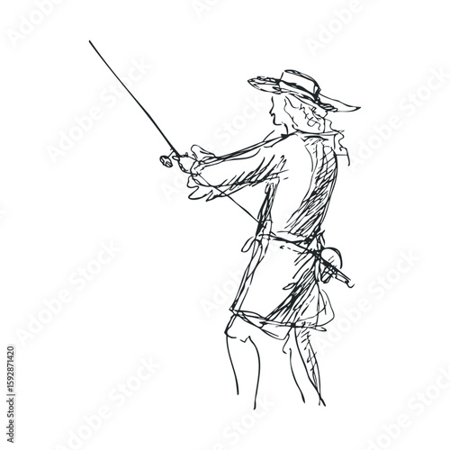 Fisherman casting a line in a serene outdoor setting