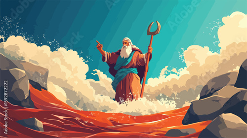 Illustration Moses Parting Red Sea Vector