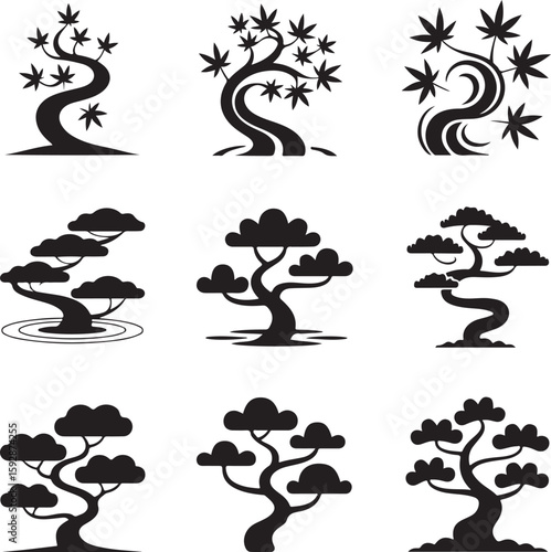 Bonsai Tree and Cloud Icons Set
