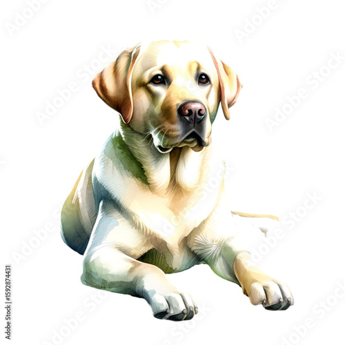 Golden Retriever Relaxation: A serene golden retriever, with its trademark, elegant coat, rests calmly, its eyes softly gazing, offering a peaceful view of canine composure.