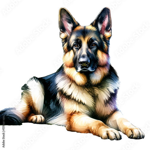 Majestic Canine Portrait: A detailed illustration showcases a beautiful german shepherd dog. capturing the elegance, the strong stance, and the intelligent eyes of this loyal companion.